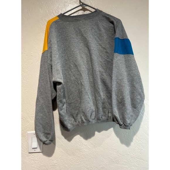 Vintage 1440 Colorblock Henley Sweatshirt Mens Large Grey Yellow Blue Snap Neck - Picture 2 of 4